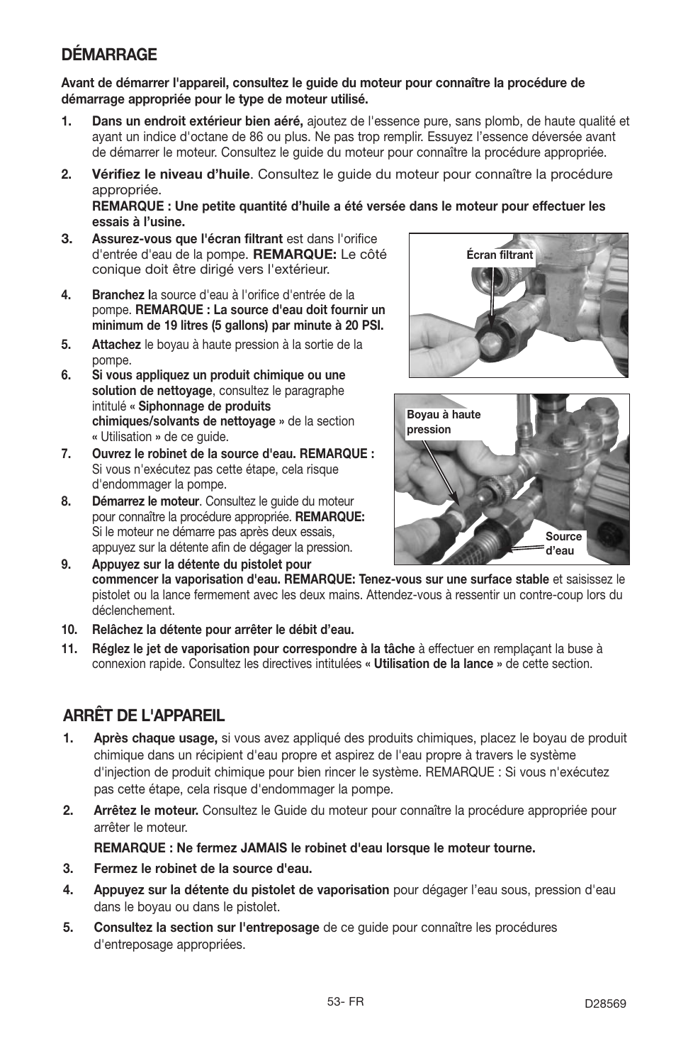 Démarrage, Arrêt de l'appareil | Delta D28569 User Manual | Page 53 / 60