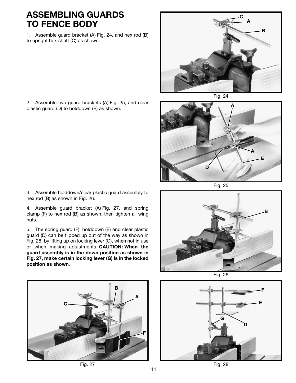 Assembling guards to fence body | Delta 43-424 User Manual | Page 11 / 27