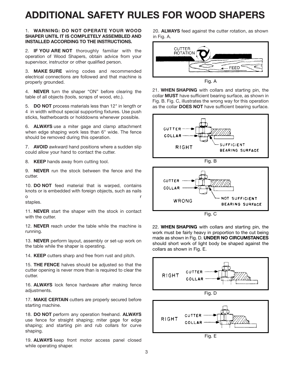 Additional safety rules for wood shapers | Delta 43-424 User Manual | Page 3 / 27