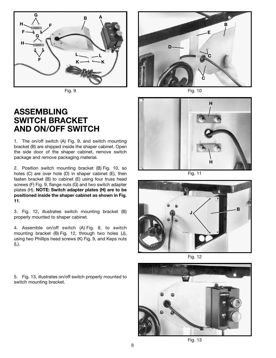 Assembling switch bracket and on/off switch | Delta 43-424 User Manual | Page 8 / 27