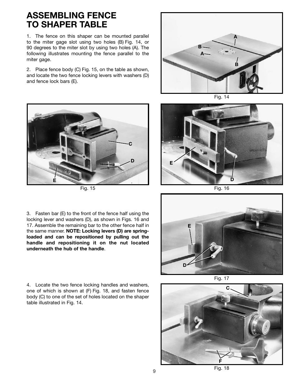 Assembling fence to shaper table | Delta 43-424 User Manual | Page 9 / 27