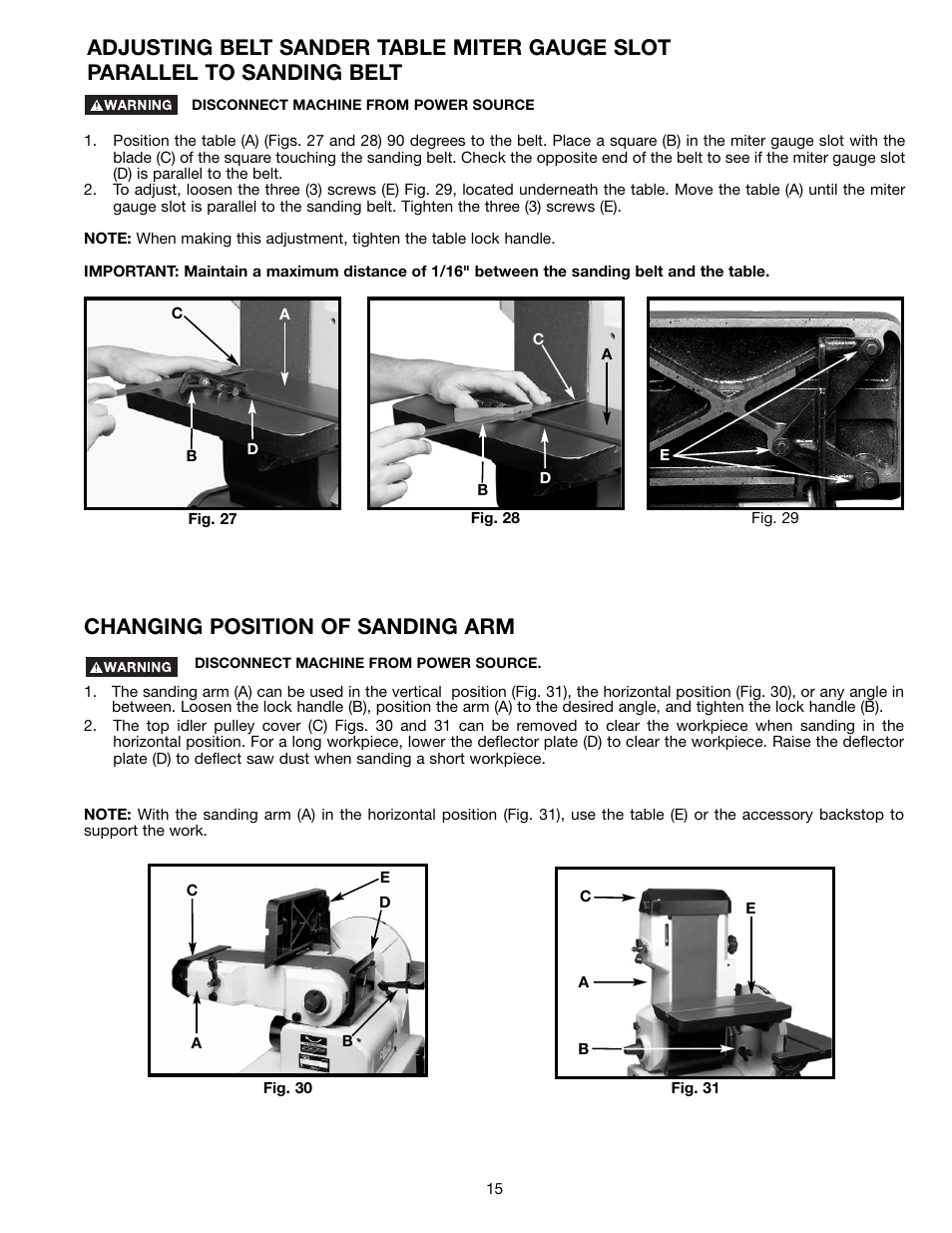 Changing position of sanding arm | Delta (Model 31-300) User Manual | Page 15 / 24