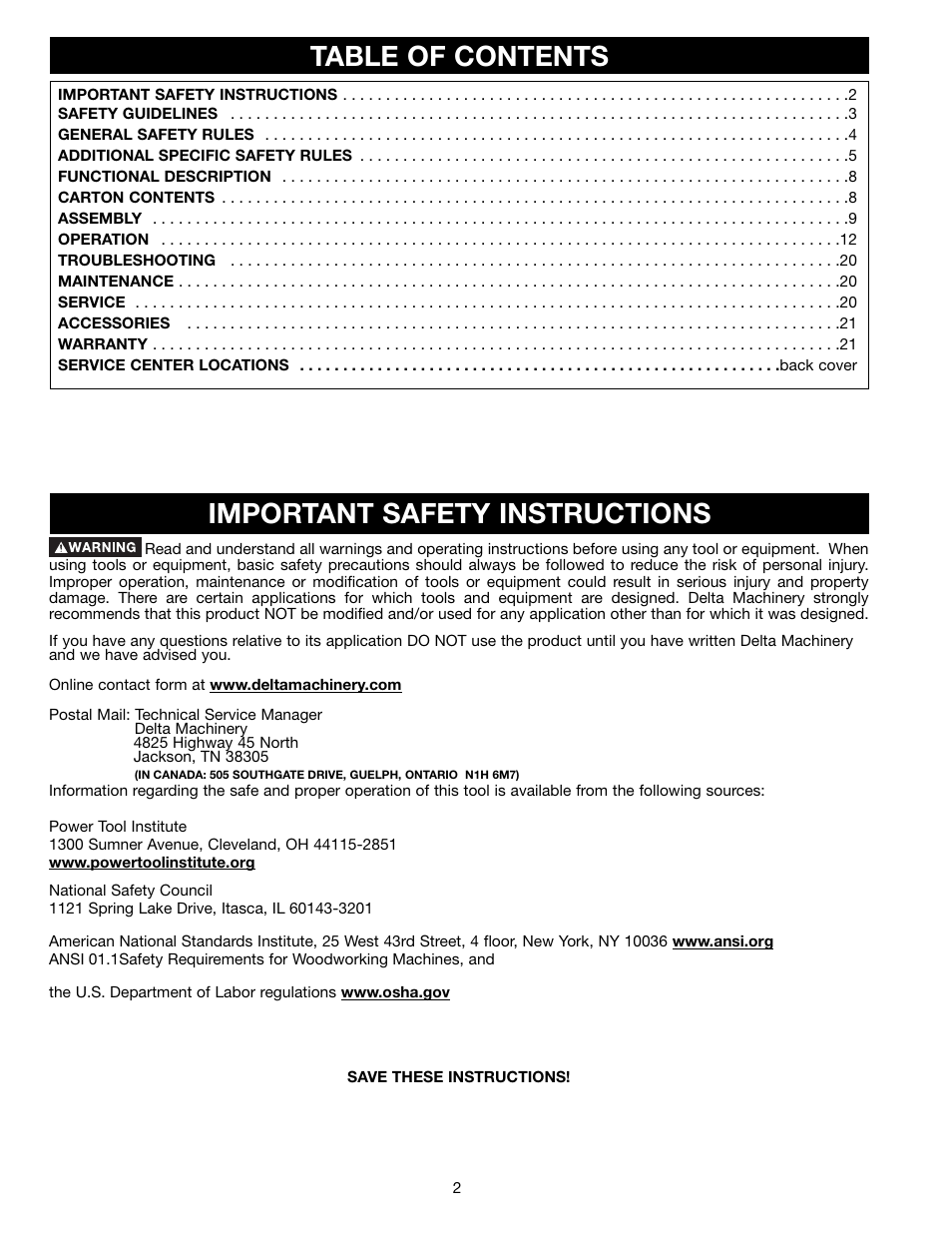 Delta (Model 31-300) User Manual | Page 2 / 24