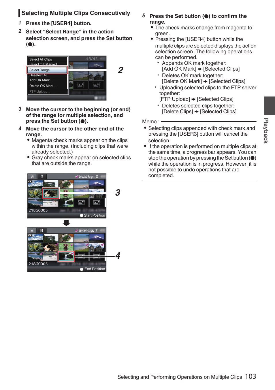 Selecting multiple clips consecutively | JVC GY-HC900STU 2/3" HD Connected Cam Studio Camcorder (Body Only) User Manual | Page 103 / 236