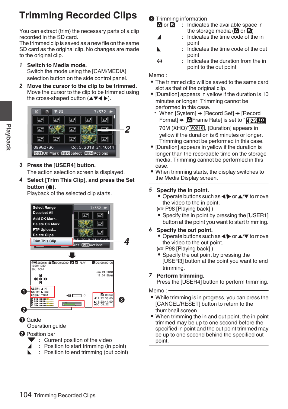 Trimming recorded clips | JVC GY-HC900STU 2/3" HD Connected Cam Studio Camcorder (Body Only) User Manual | Page 104 / 236