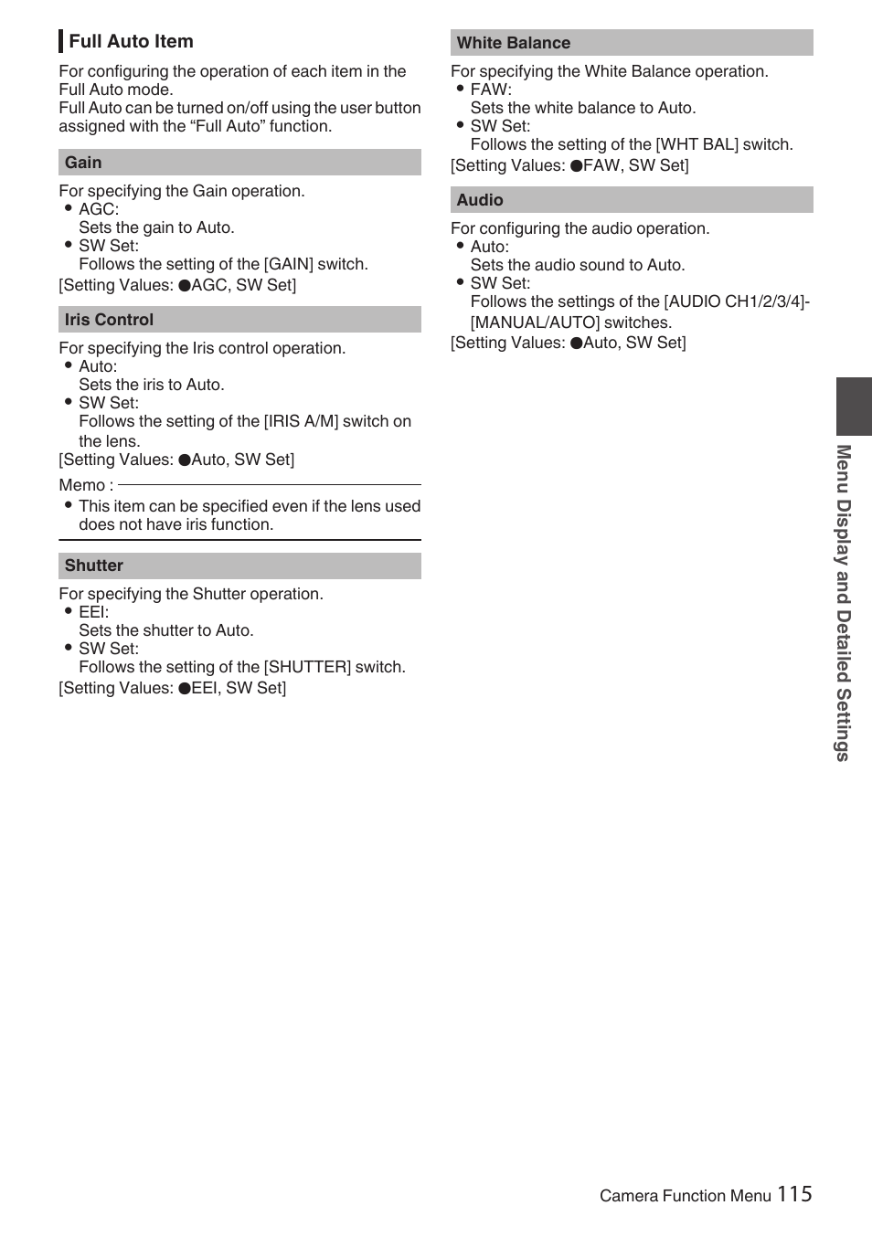 Full auto item, P115 [full auto item] ) | JVC GY-HC900STU 2/3" HD Connected Cam Studio Camcorder (Body Only) User Manual | Page 115 / 236