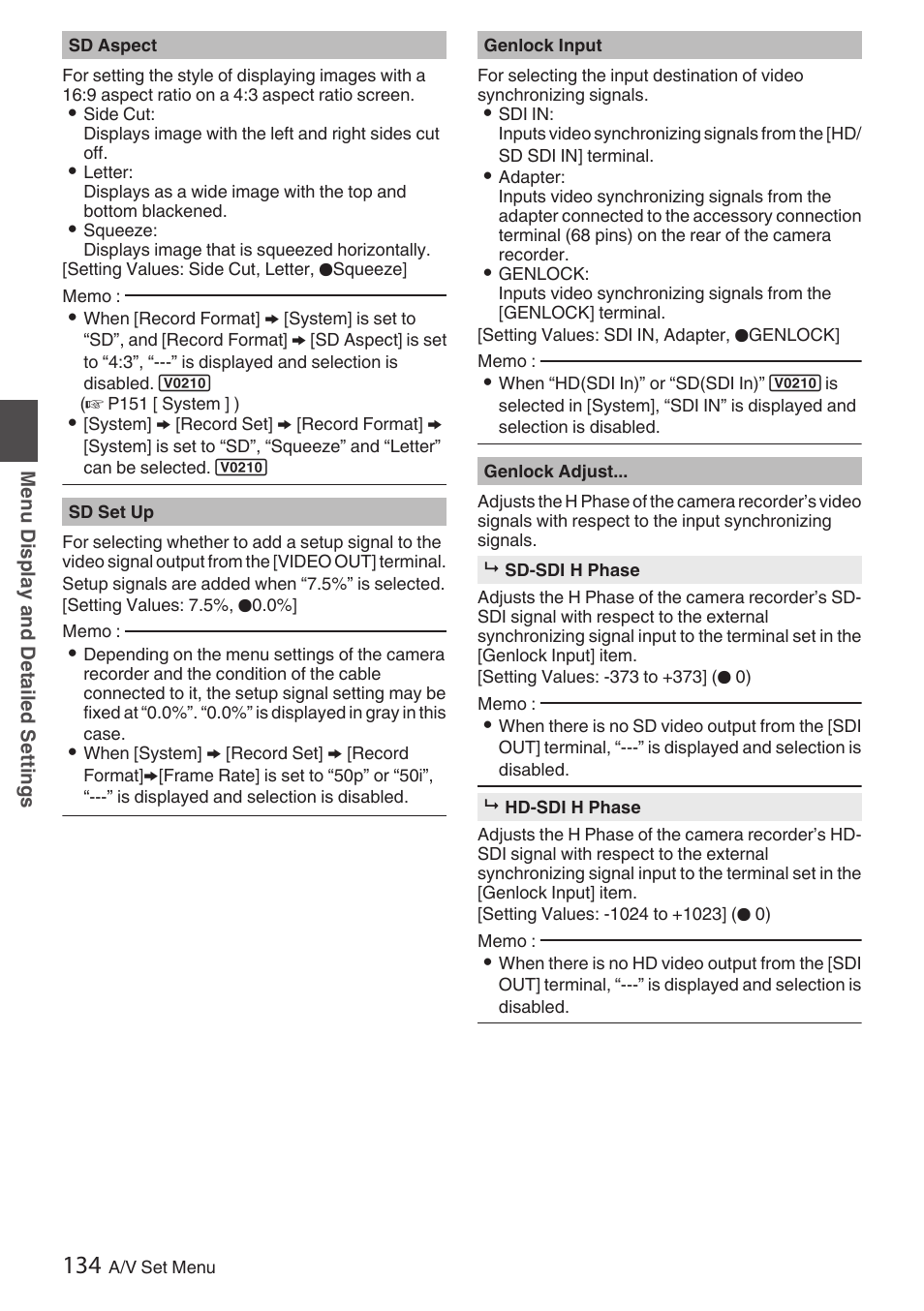 P134 [ genlock input ] ) | JVC GY-HC900STU 2/3" HD Connected Cam Studio Camcorder (Body Only) User Manual | Page 134 / 236