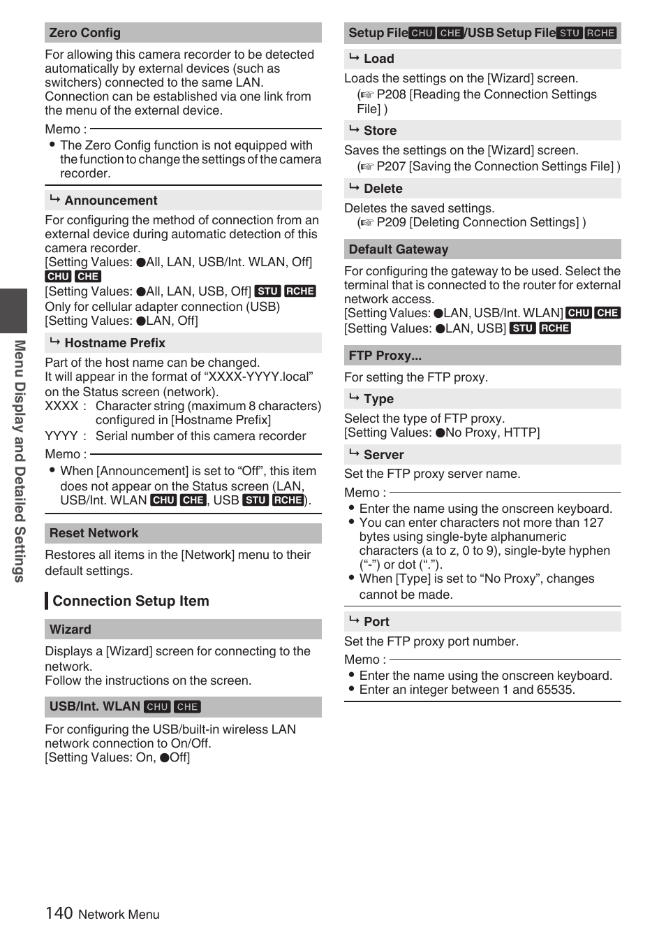 Connection setup item, P 140), P140 [connection setup item] ) | JVC GY-HC900STU 2/3" HD Connected Cam Studio Camcorder (Body Only) User Manual | Page 140 / 236