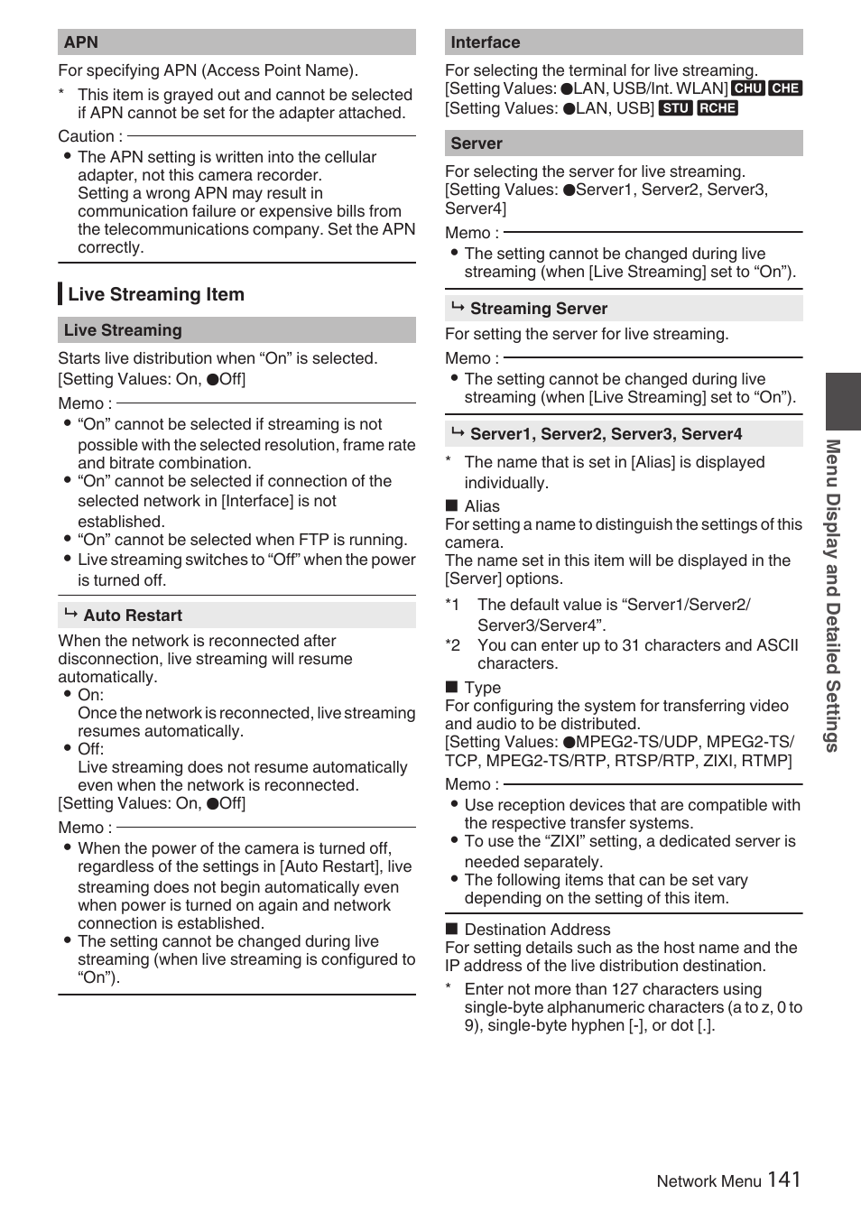 Live streaming item, P141 [live streaming item] ) | JVC GY-HC900STU 2/3" HD Connected Cam Studio Camcorder (Body Only) User Manual | Page 141 / 236