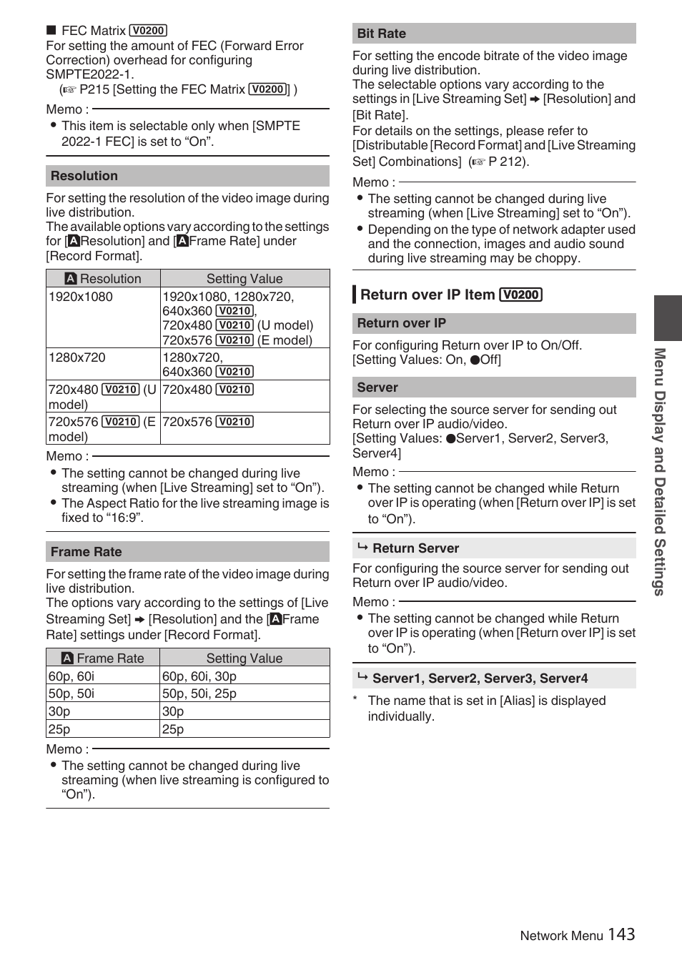 Return over ip item, P143 [return over ip item | JVC GY-HC900STU 2/3" HD Connected Cam Studio Camcorder (Body Only) User Manual | Page 143 / 236