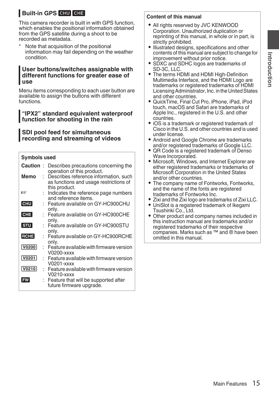 JVC GY-HC900STU 2/3" HD Connected Cam Studio Camcorder (Body Only) User Manual | Page 15 / 236