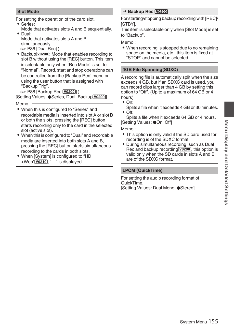 P155 [ slot mode ] ) | JVC GY-HC900STU 2/3" HD Connected Cam Studio Camcorder (Body Only) User Manual | Page 155 / 236