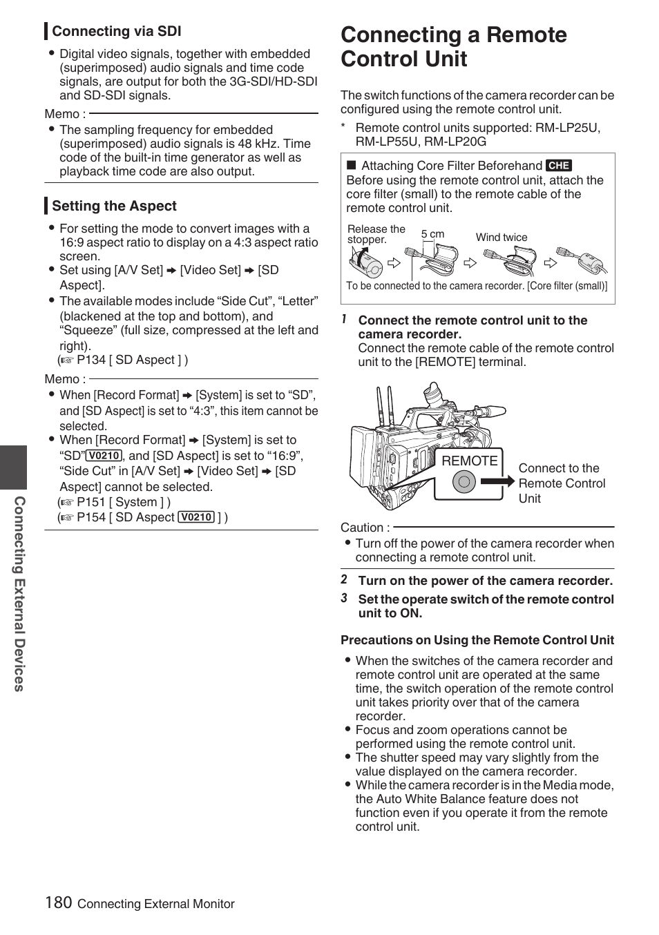 Connecting a remote control unit, P180 [connecting a remote control unit] ) | JVC GY-HC900STU 2/3" HD Connected Cam Studio Camcorder (Body Only) User Manual | Page 180 / 236
