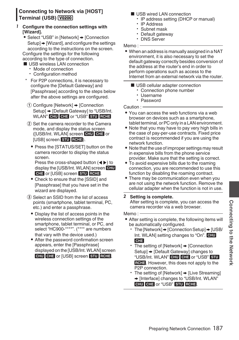 Connecting to network via [host] terminal (usb), Connecting to network via [host] terminal, Usb) | P187 [connecting to network via, Host] terminal (usb) | JVC GY-HC900STU 2/3" HD Connected Cam Studio Camcorder (Body Only) User Manual | Page 187 / 236