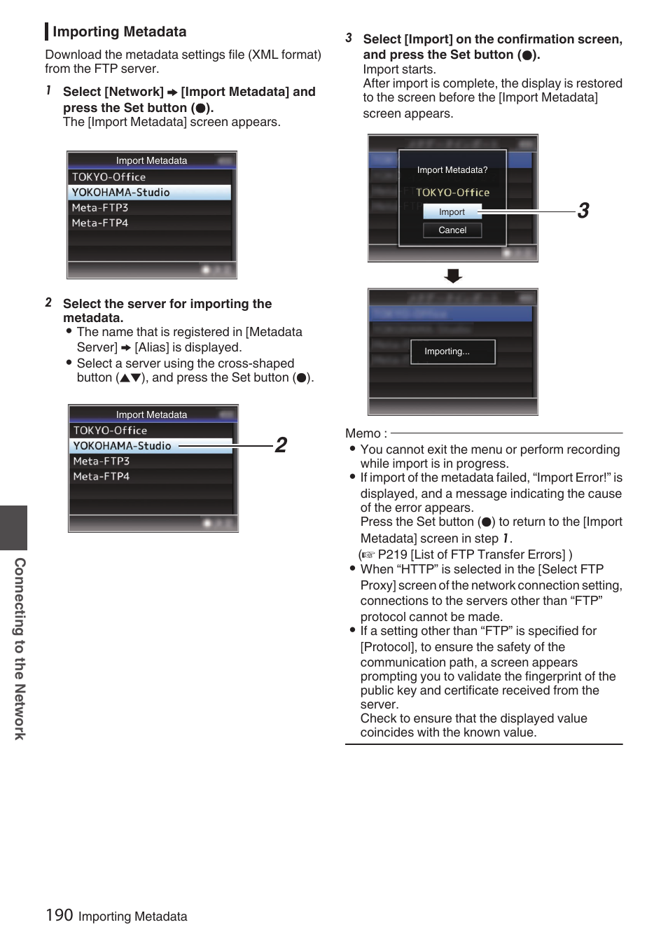 Importing metadata | JVC GY-HC900STU 2/3" HD Connected Cam Studio Camcorder (Body Only) User Manual | Page 190 / 236
