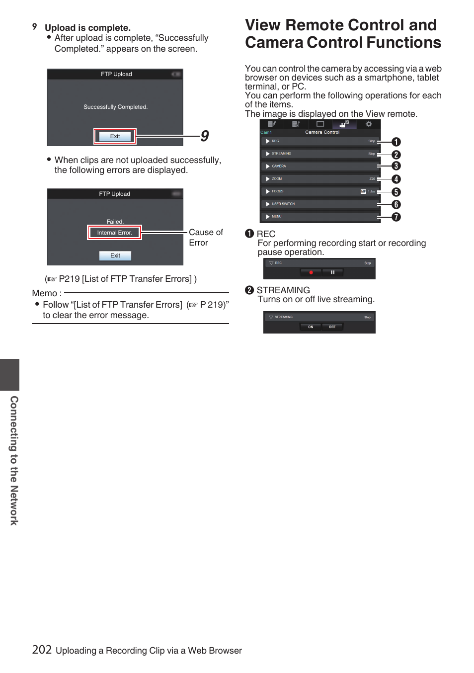 View remote control and camera control functions, View remote control and camera control, Functions | P202 [view remote control and camera, Control functions] ) | JVC GY-HC900STU 2/3" HD Connected Cam Studio Camcorder (Body Only) User Manual | Page 202 / 236