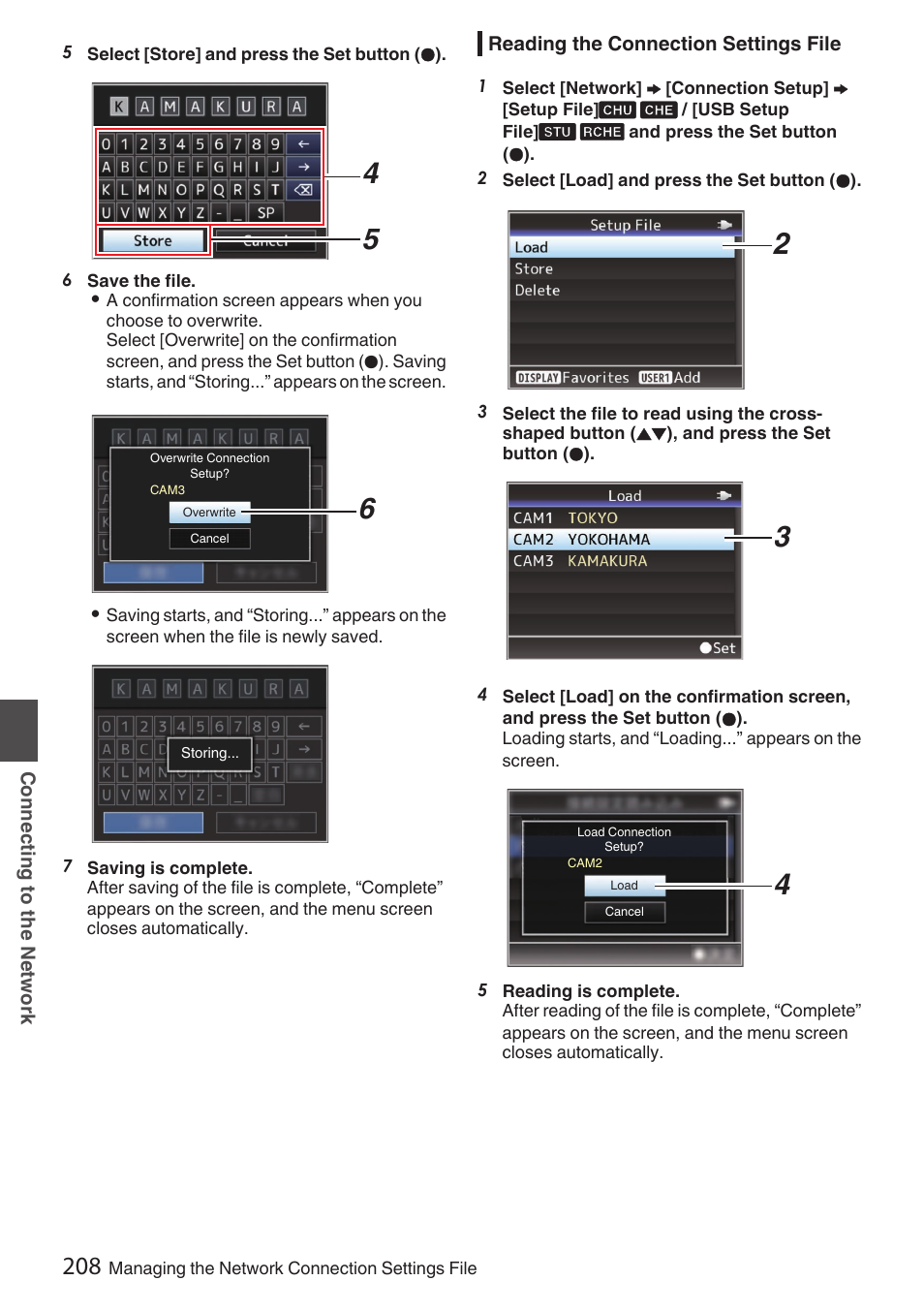 Reading the connection settings file, P208 [reading the connection settings, File] ) | P 208) | JVC GY-HC900STU 2/3" HD Connected Cam Studio Camcorder (Body Only) User Manual | Page 208 / 236