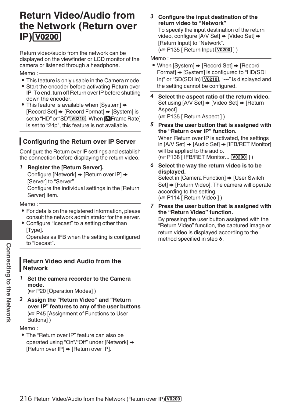 Return video/audio from the network (return over | JVC GY-HC900STU 2/3" HD Connected Cam Studio Camcorder (Body Only) User Manual | Page 216 / 236