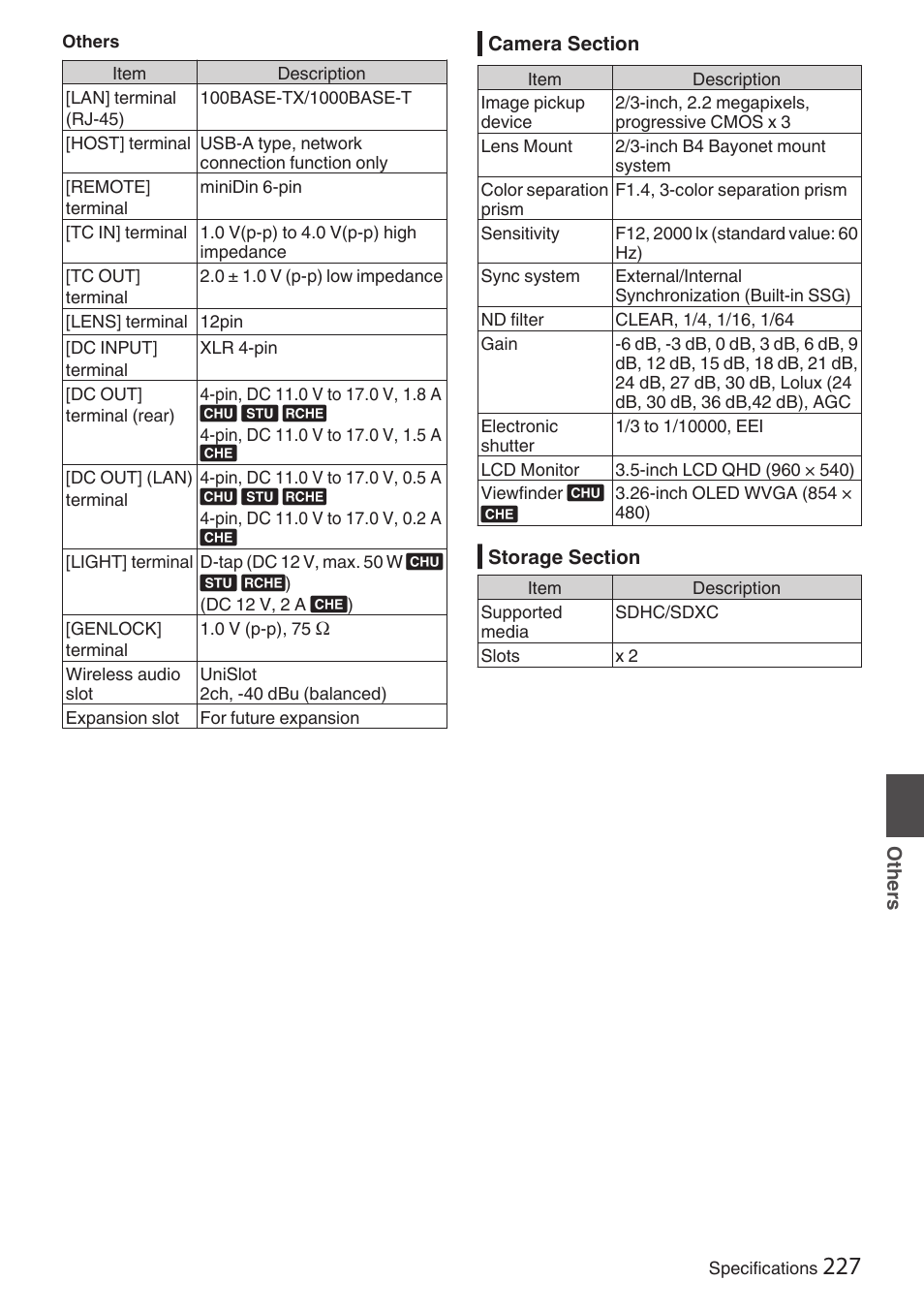 JVC GY-HC900STU 2/3" HD Connected Cam Studio Camcorder (Body Only) User Manual | Page 227 / 236