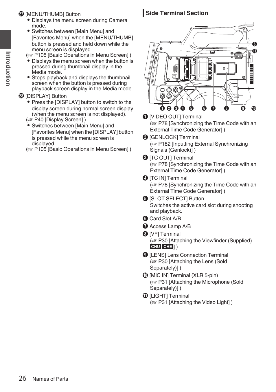 Side terminal section | JVC GY-HC900STU 2/3" HD Connected Cam Studio Camcorder (Body Only) User Manual | Page 26 / 236