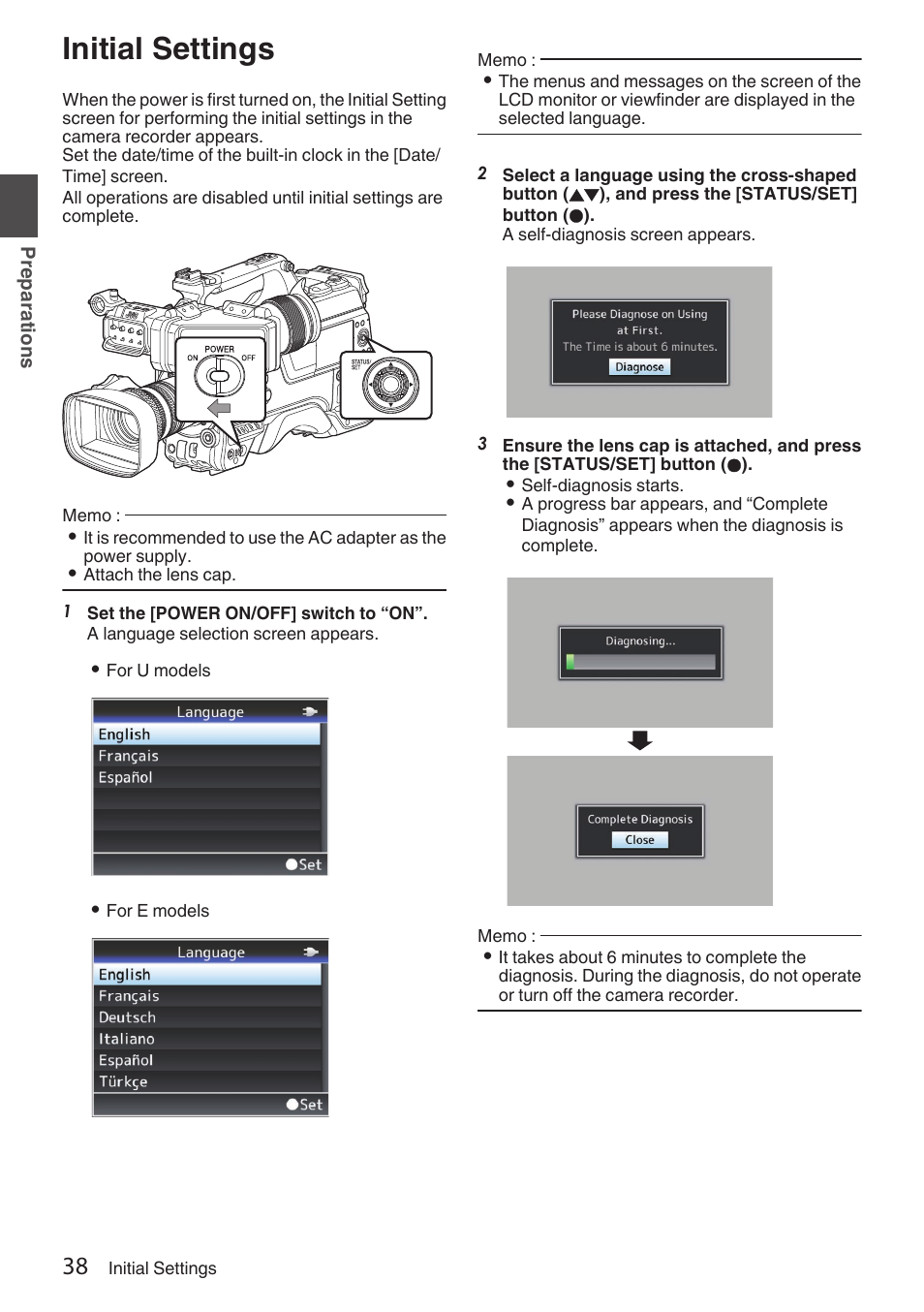 Initial settings | JVC GY-HC900STU 2/3" HD Connected Cam Studio Camcorder (Body Only) User Manual | Page 38 / 236