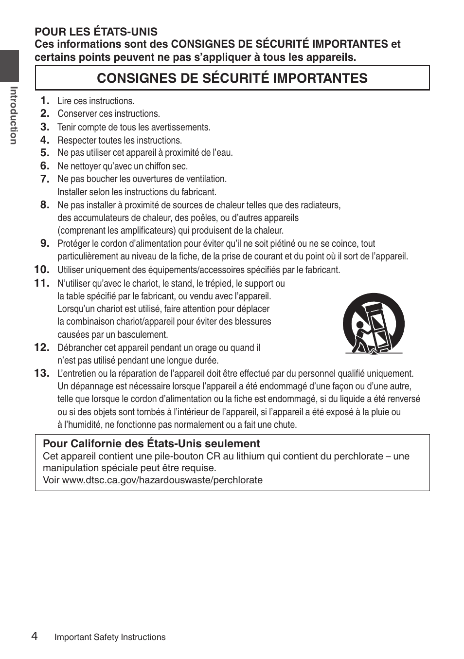 Consignes de sécurité importantes | JVC GY-HC900STU 2/3" HD Connected Cam Studio Camcorder (Body Only) User Manual | Page 4 / 236