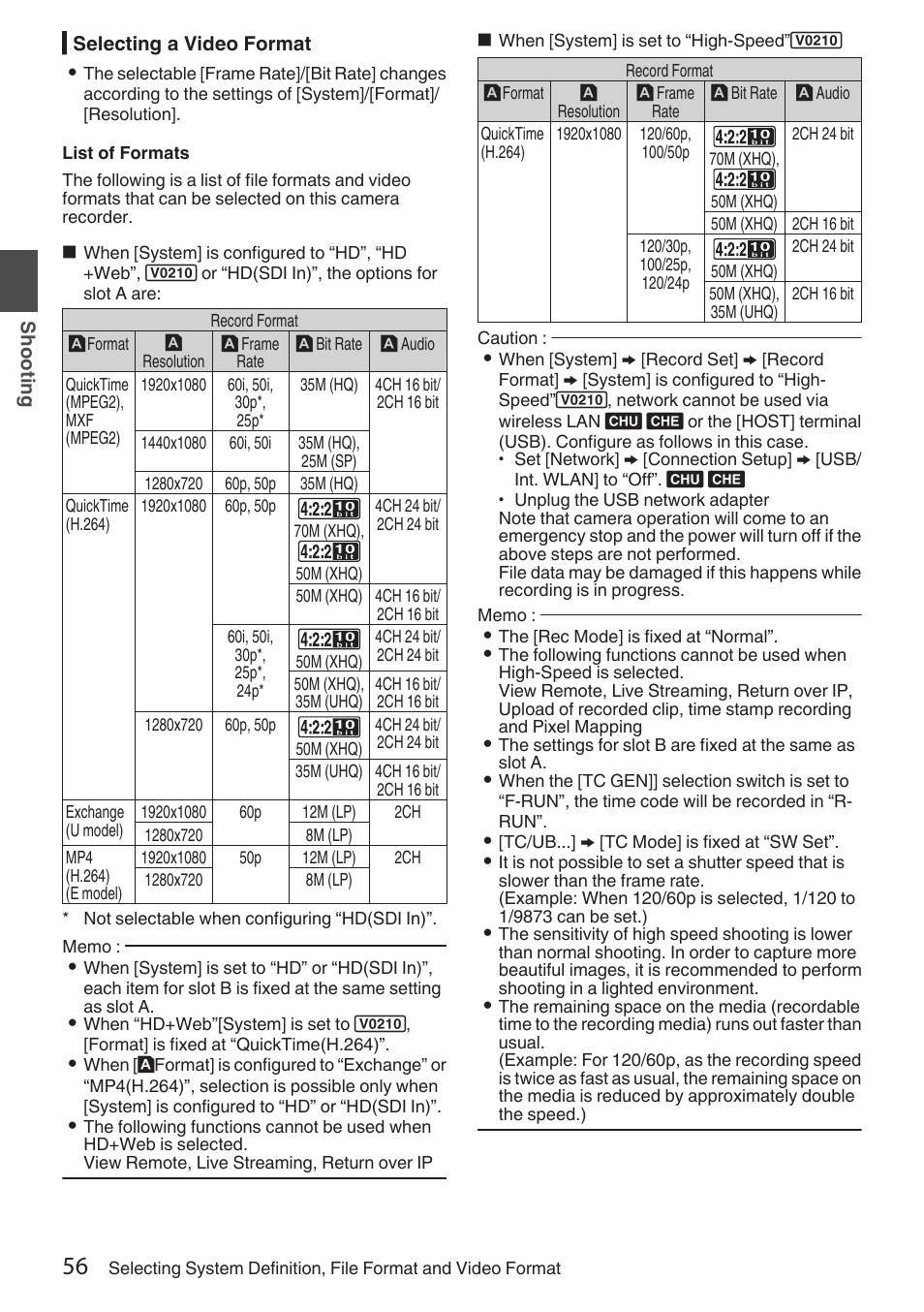 Selecting a video format, P 56) | JVC GY-HC900STU 2/3" HD Connected Cam Studio Camcorder (Body Only) User Manual | Page 56 / 236