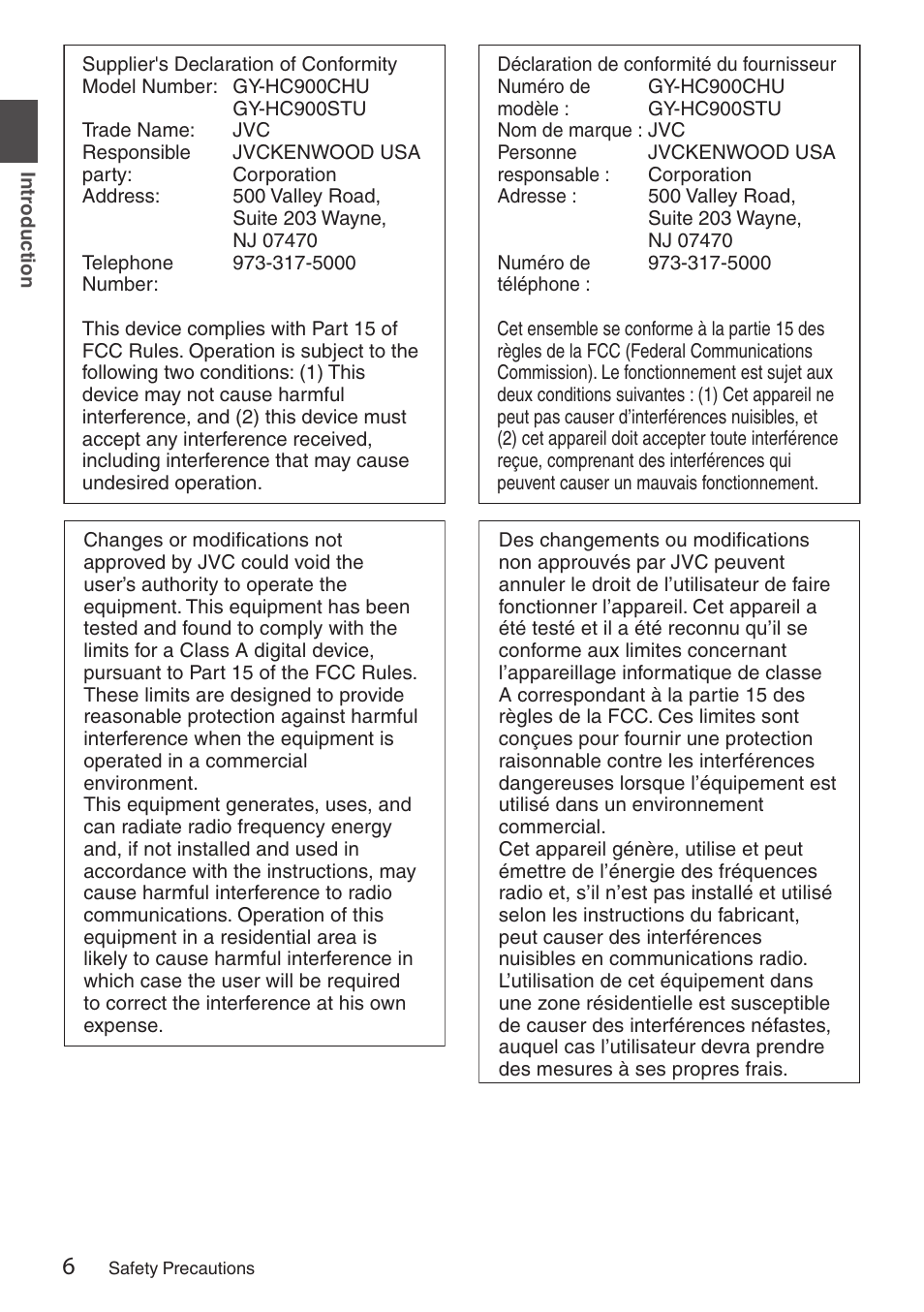JVC GY-HC900STU 2/3" HD Connected Cam Studio Camcorder (Body Only) User Manual | Page 6 / 236