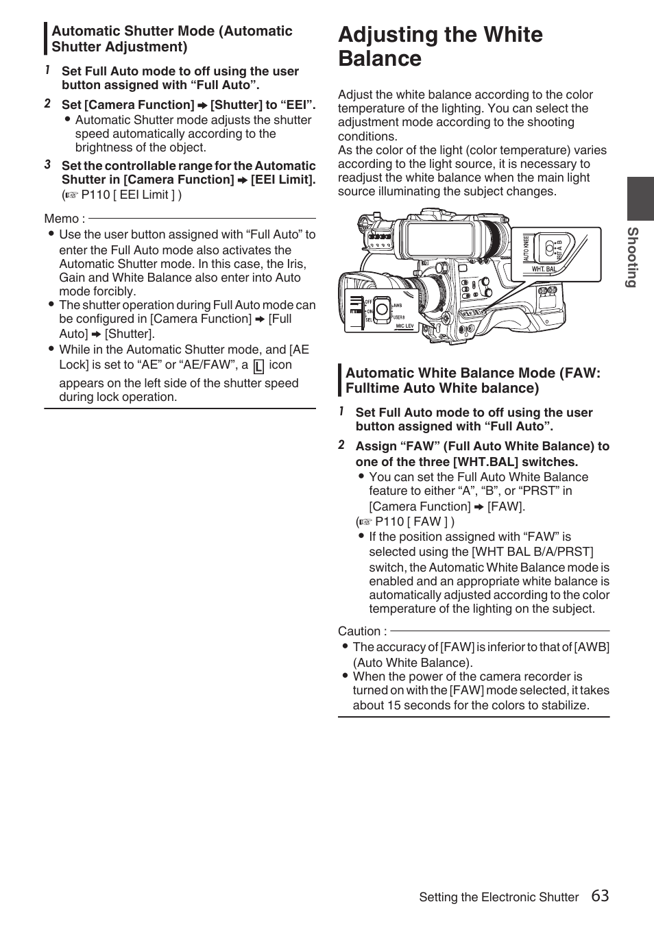 Adjusting the white balance, P63 [adjusting the white balance] ) | JVC GY-HC900STU 2/3" HD Connected Cam Studio Camcorder (Body Only) User Manual | Page 63 / 236