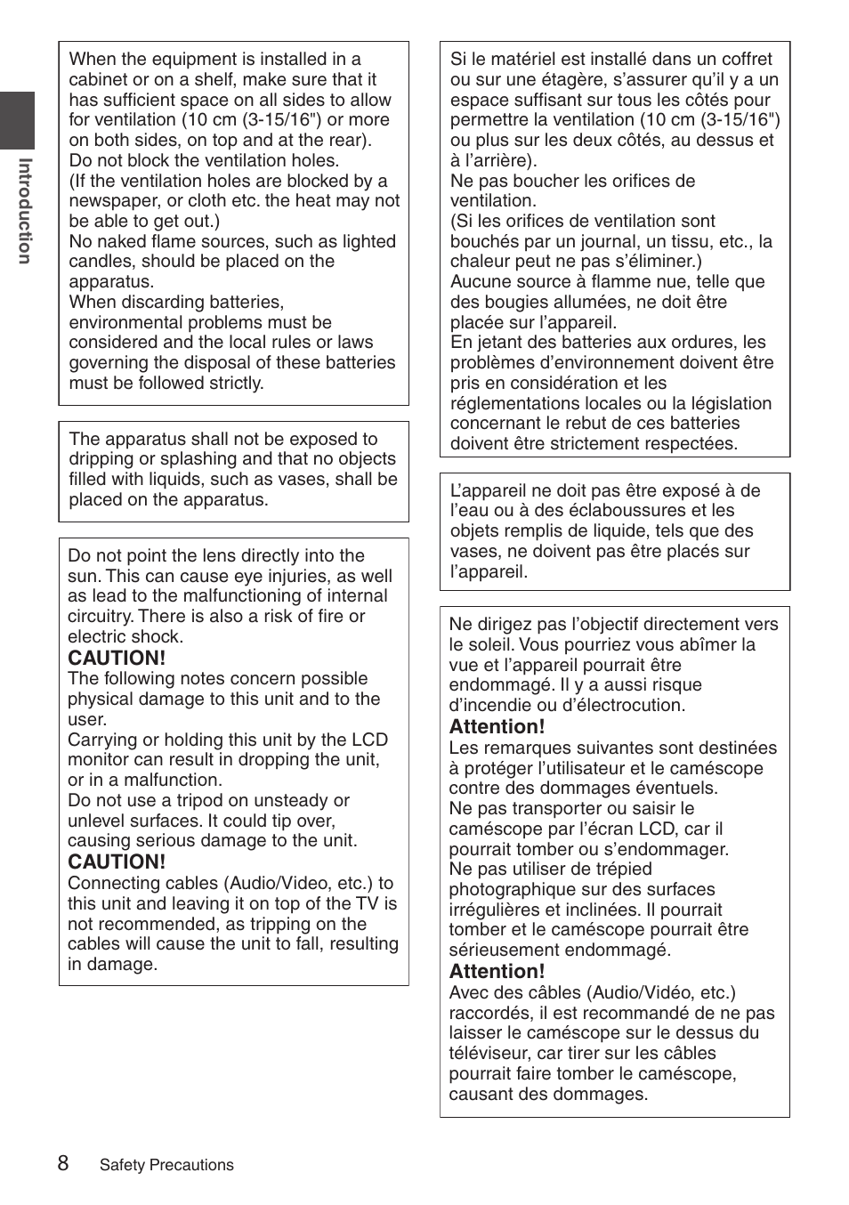 Caution, Attention | JVC GY-HC900STU 2/3" HD Connected Cam Studio Camcorder (Body Only) User Manual | Page 8 / 236