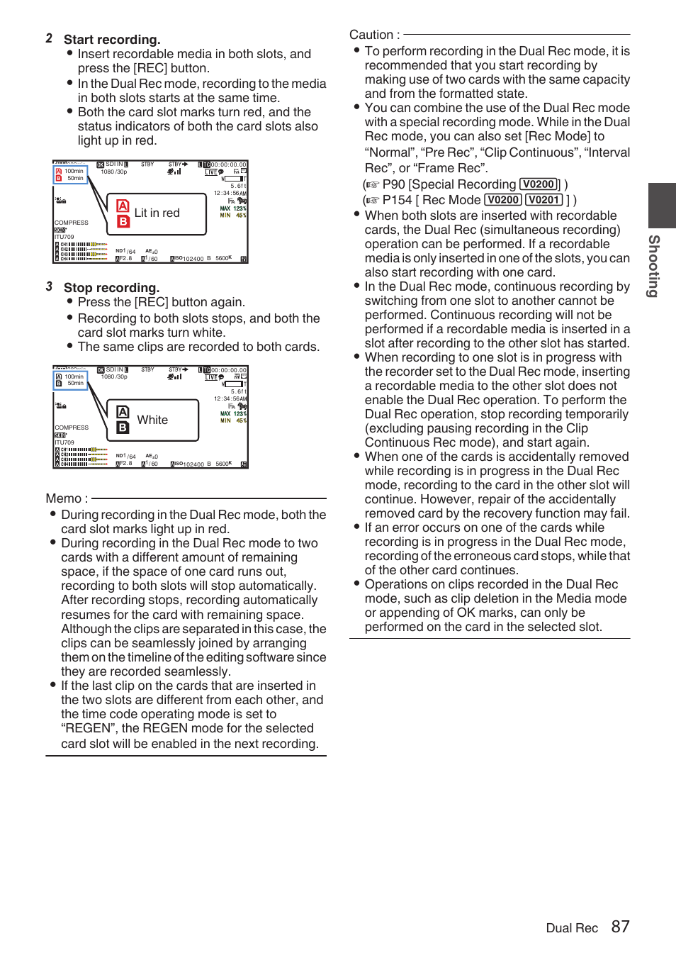 Sh ooting | JVC GY-HC900STU 2/3" HD Connected Cam Studio Camcorder (Body Only) User Manual | Page 87 / 236