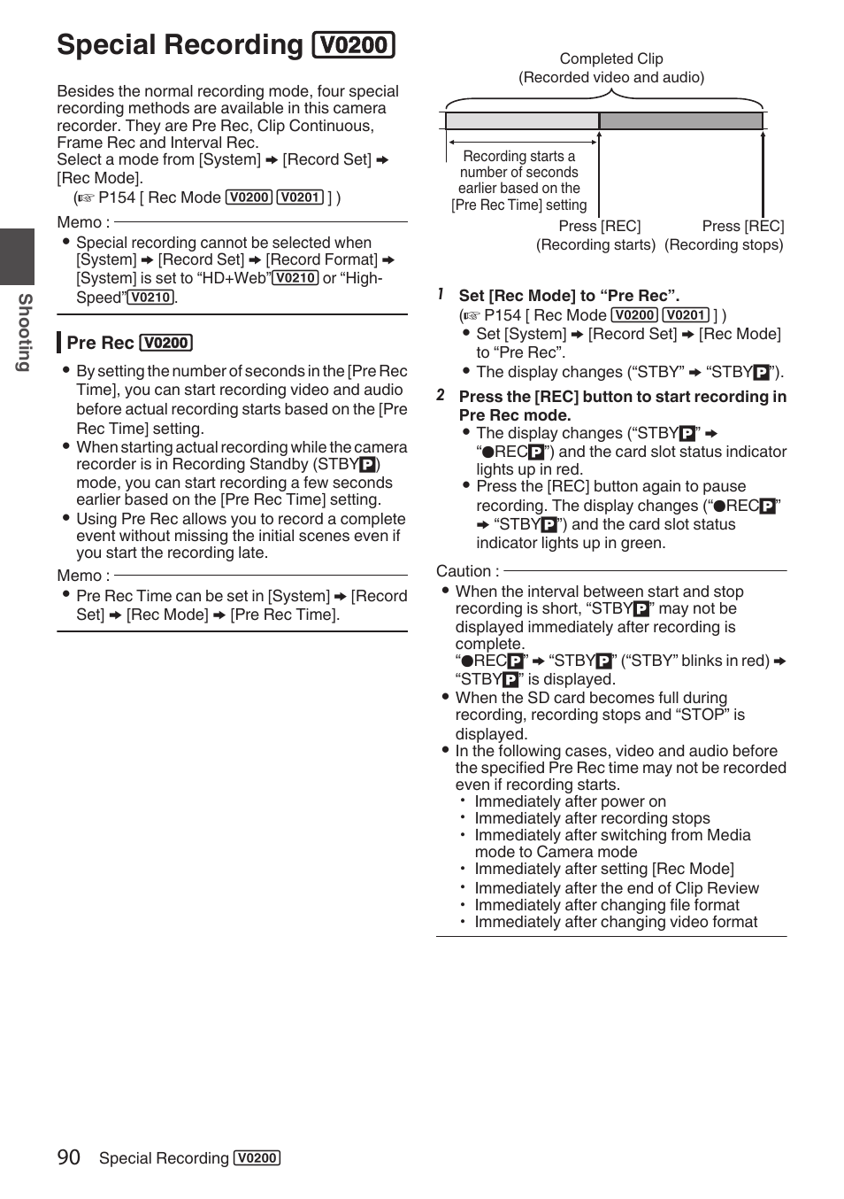 Special recording, Pre rec, P90 [special recording | Special recording 0 | JVC GY-HC900STU 2/3" HD Connected Cam Studio Camcorder (Body Only) User Manual | Page 90 / 236