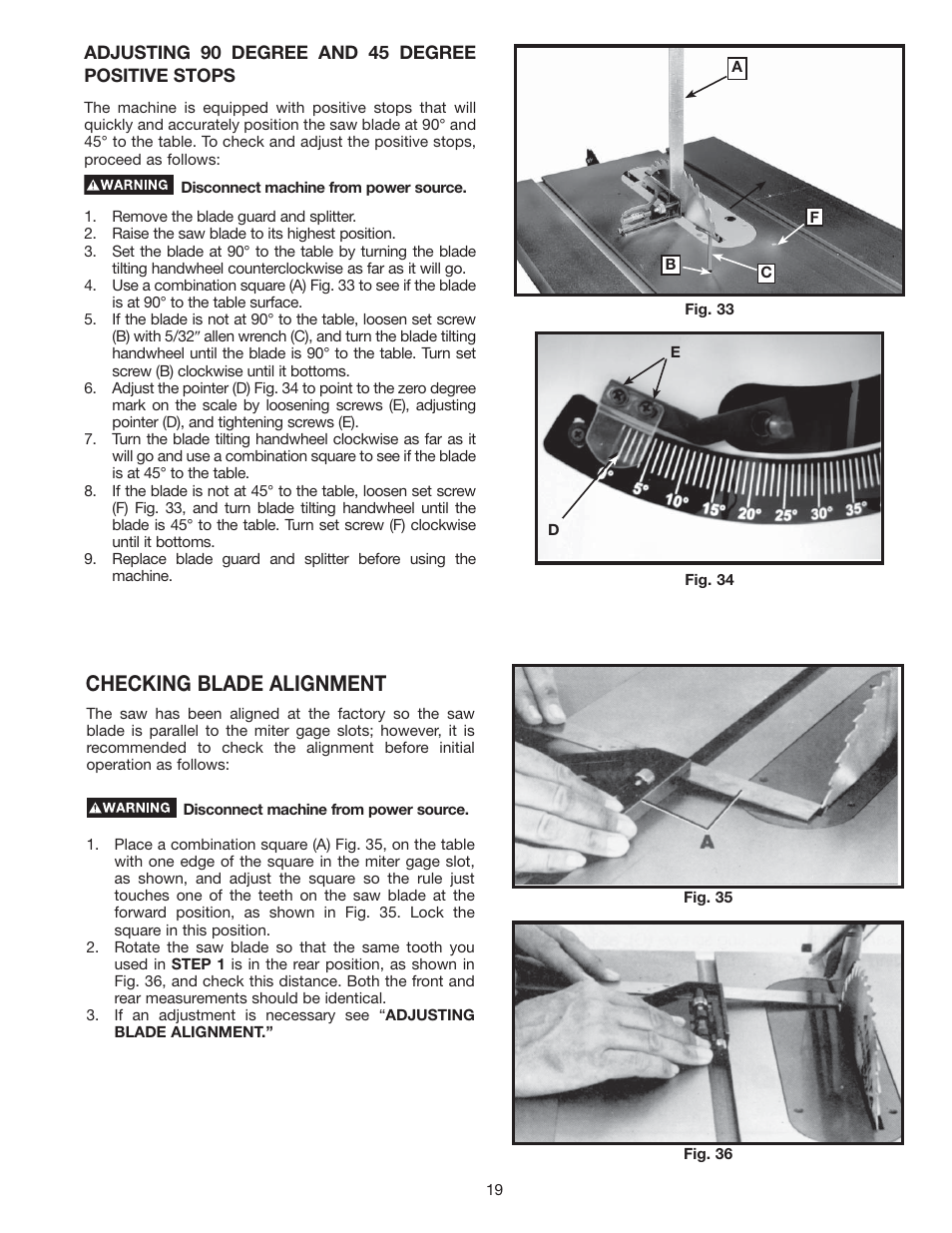 Checking blade alignment | Delta 36-714 User Manual | Page 19 / 33