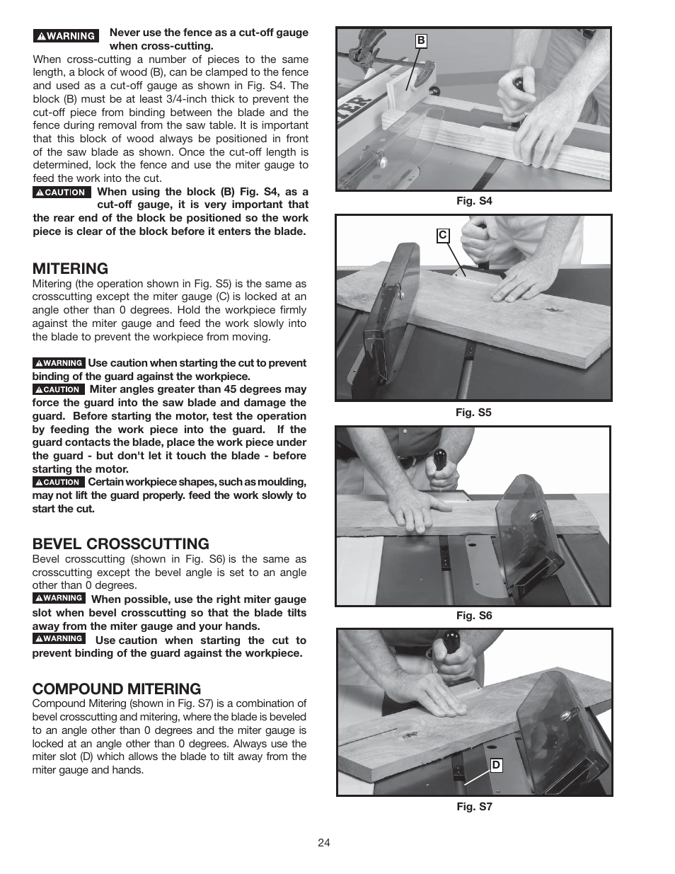 Mitering, Bevel crosscutting, Compound mitering | Delta 36-714 User Manual | Page 24 / 33