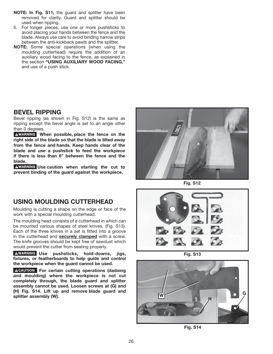 Bevel ripping, Using moulding cutterhead | Delta 36-714 User Manual | Page 26 / 33