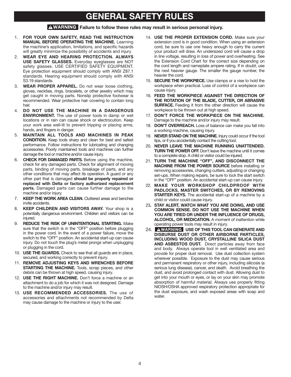 General safety rules | Delta 36-714 User Manual | Page 4 / 33