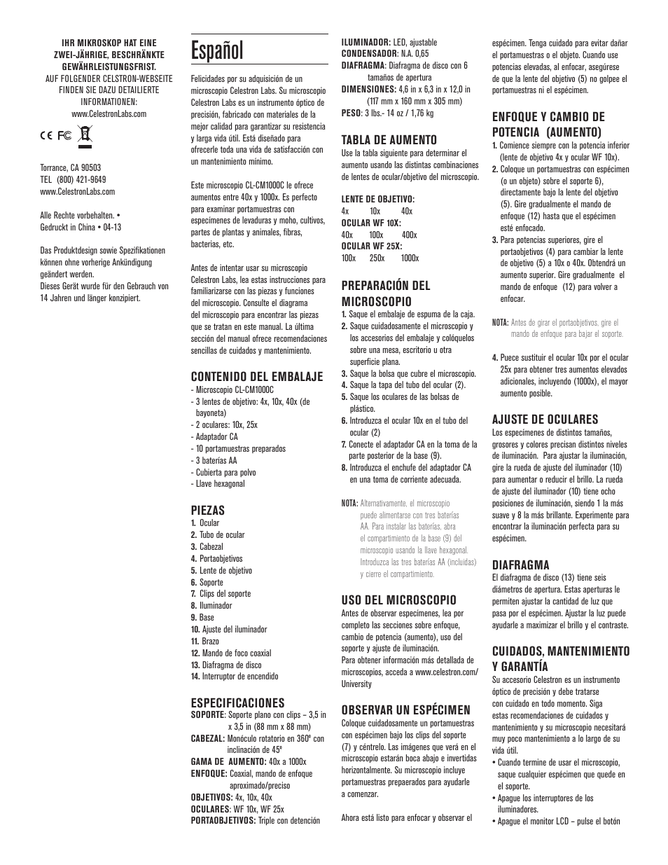 LABS CM1000C Cordless Monocular Microscope User Manual | Page 5 / 8