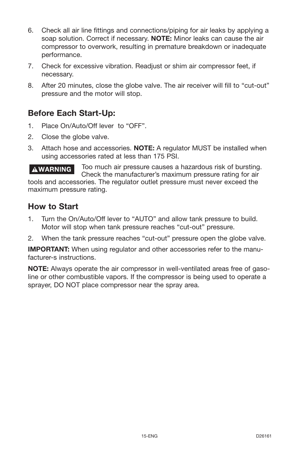 How to start, Before each start-up | Delta DLKC6580V2-1 User Manual | Page 15 / 30