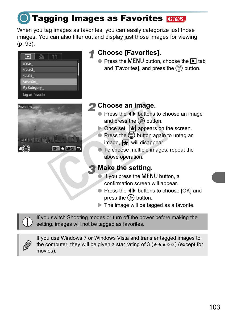 Tagging images as favorites, P. 103), Co py | Canon A3000 IS User Manual | Page 103 / 148