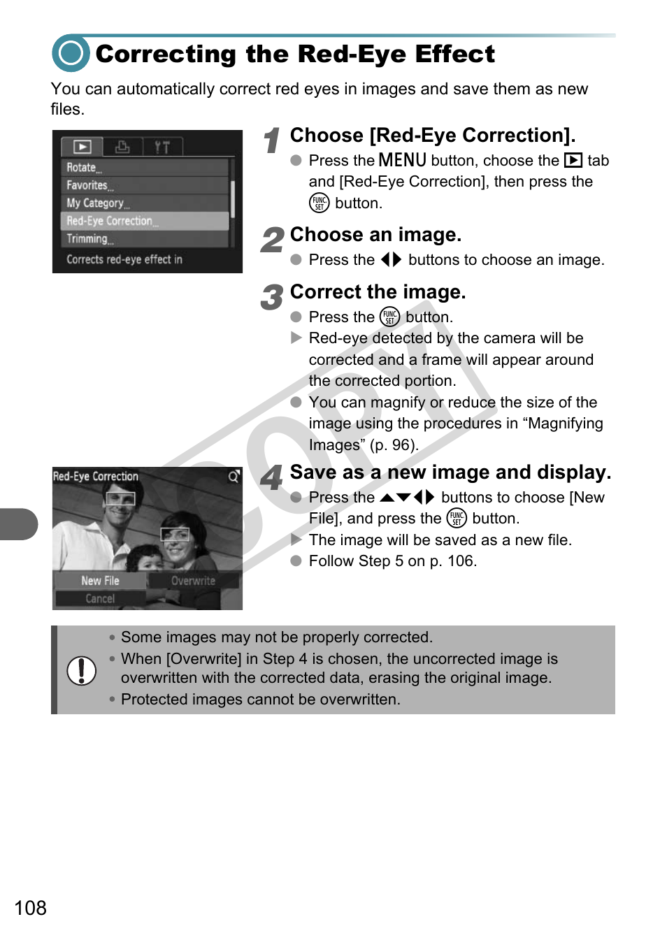 Correcting the red-eye effect, Co p y | Canon A3000 IS User Manual | Page 108 / 148