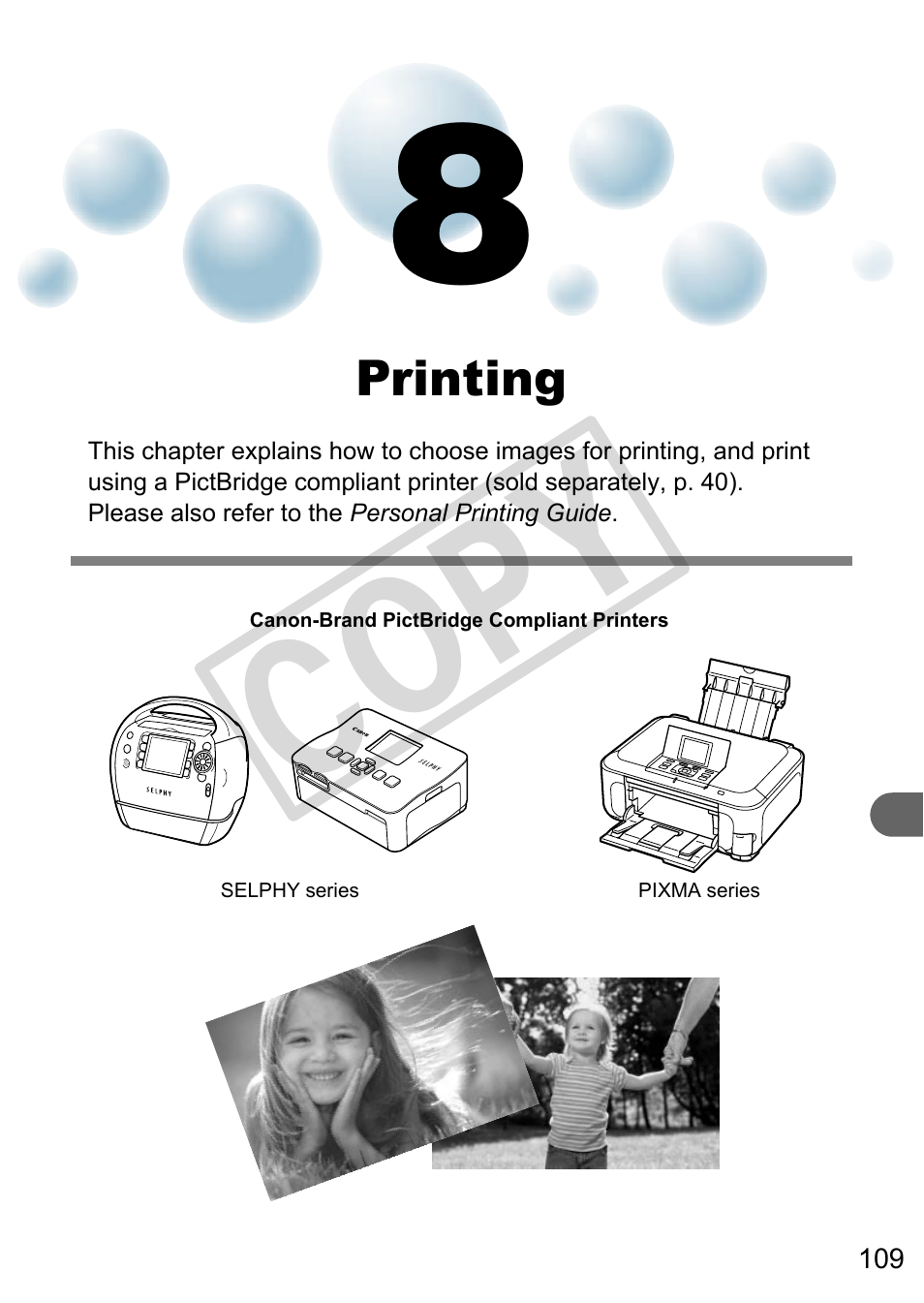 Printing, Co py | Canon A3000 IS User Manual | Page 109 / 148