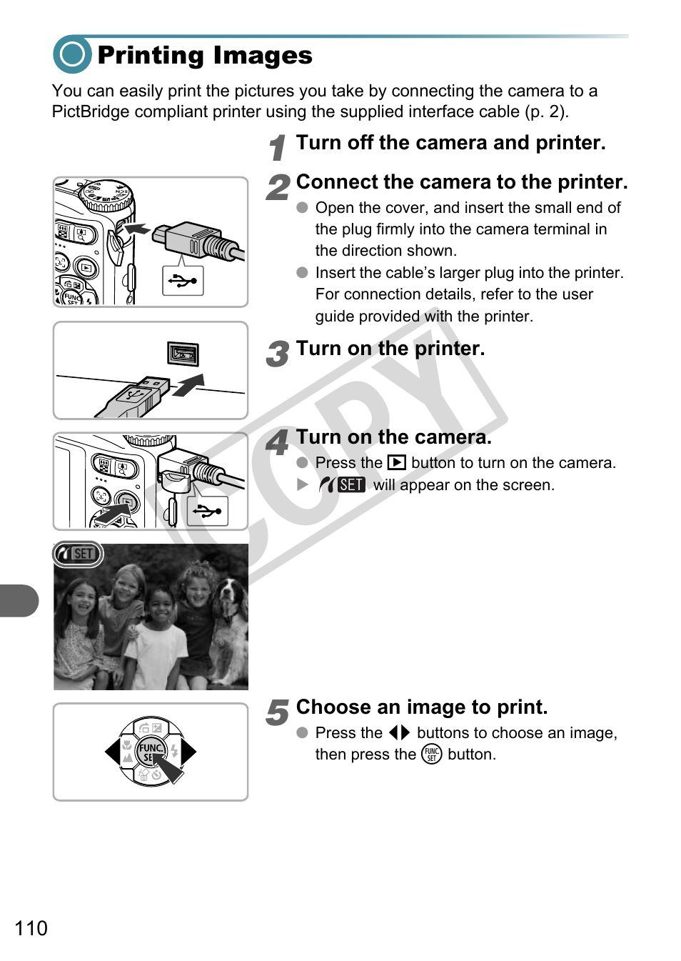 Printing images, Nt printer (p. 110), Co py | Canon A3000 IS User Manual | Page 110 / 148