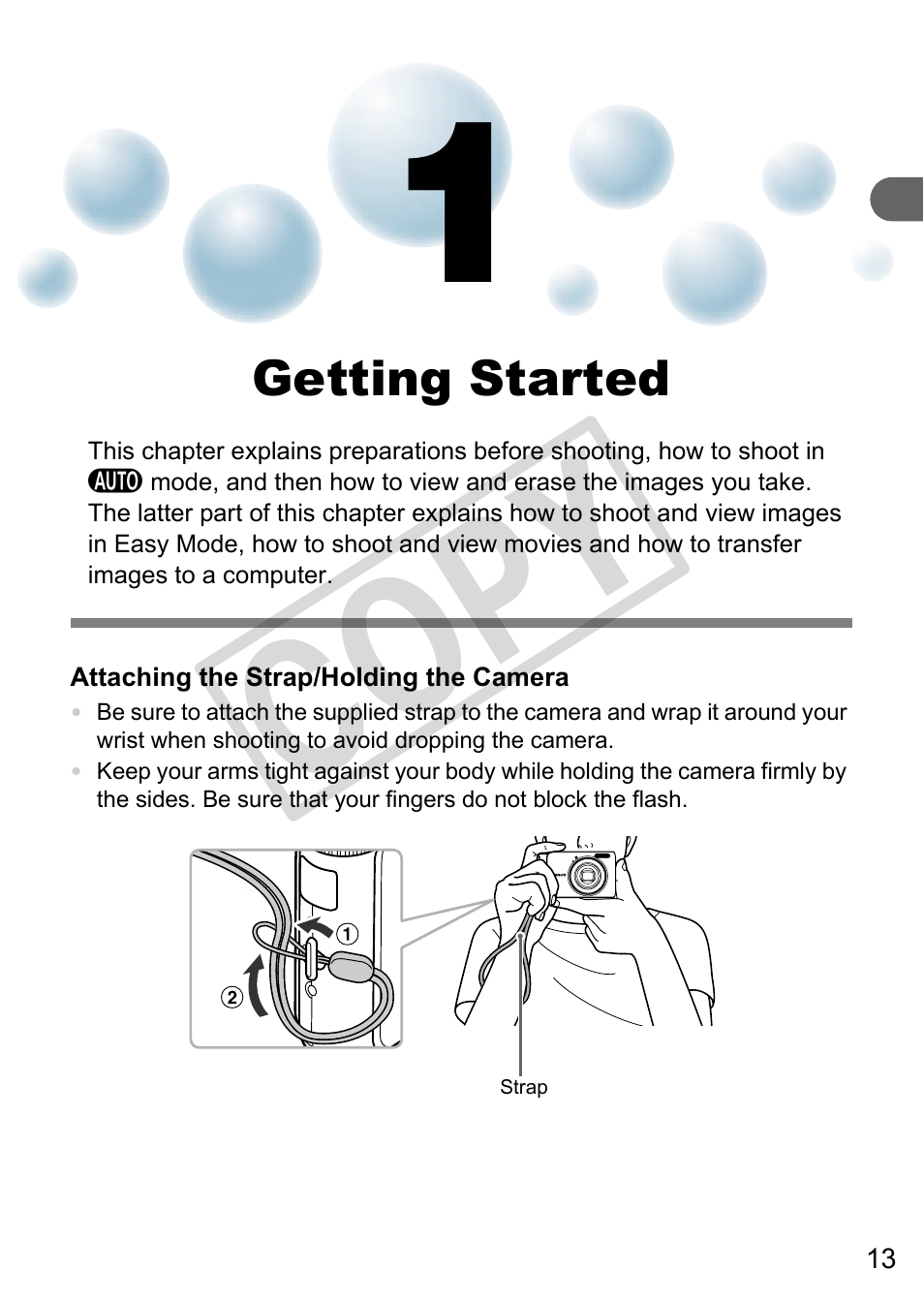 Getting started, Co py | Canon A3000 IS User Manual | Page 13 / 148