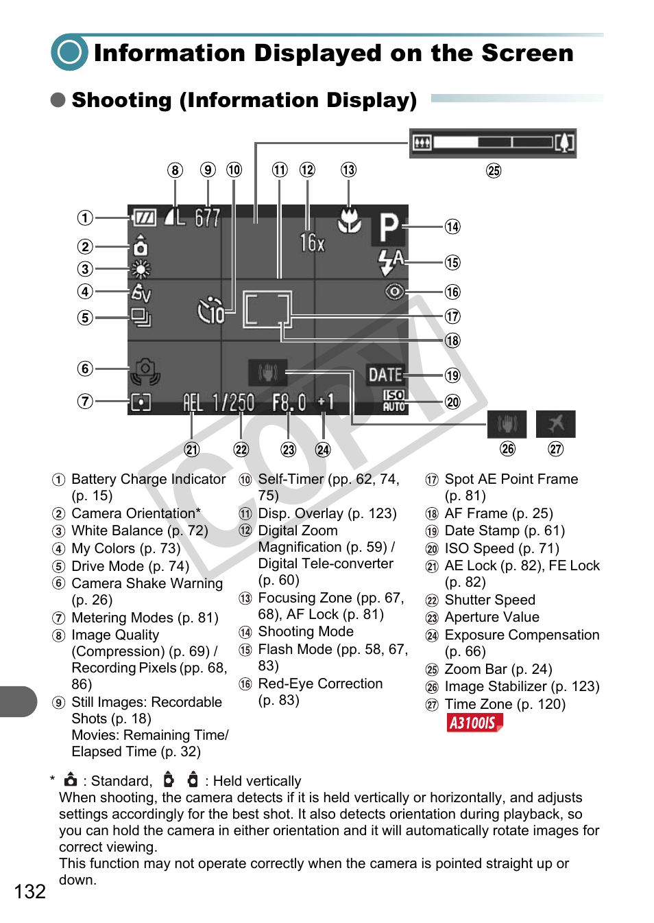 Information displayed on the screen, P. 132), C o py | Canon A3000 IS User Manual | Page 132 / 148