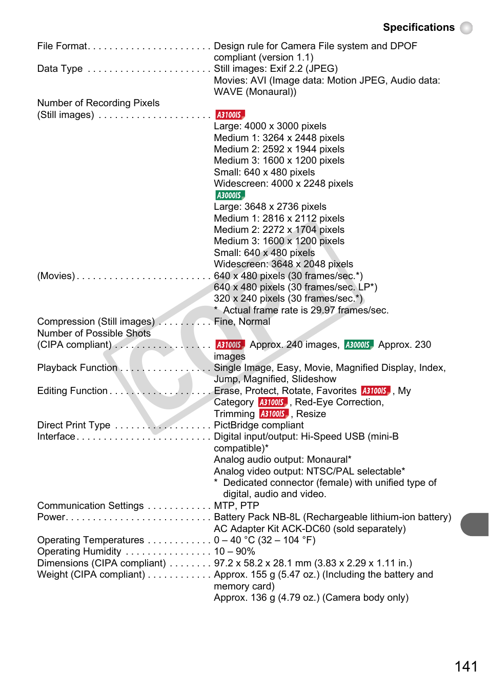 Co py | Canon A3000 IS User Manual | Page 141 / 148