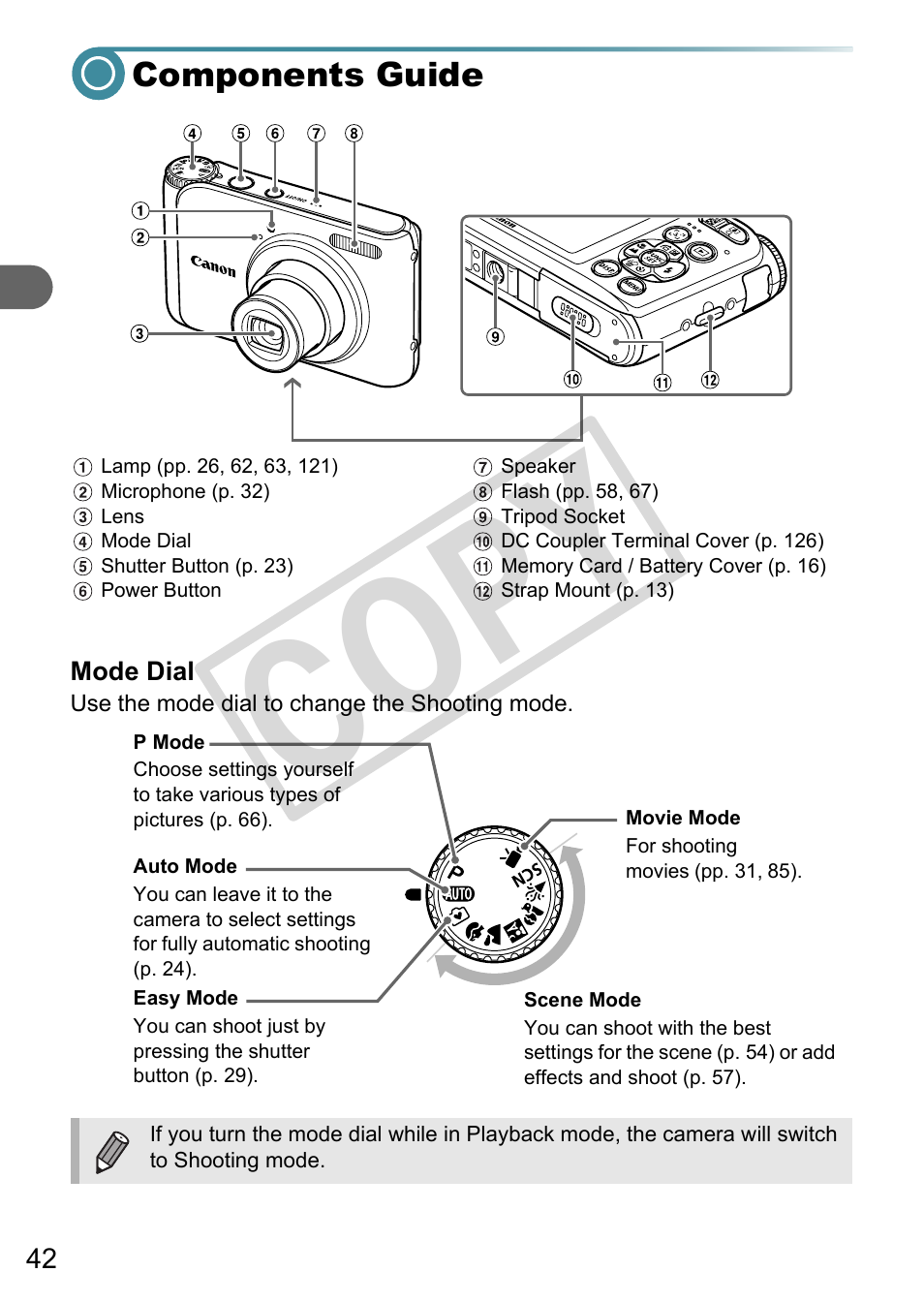 Components guide, Co py | Canon A3000 IS User Manual | Page 42 / 148