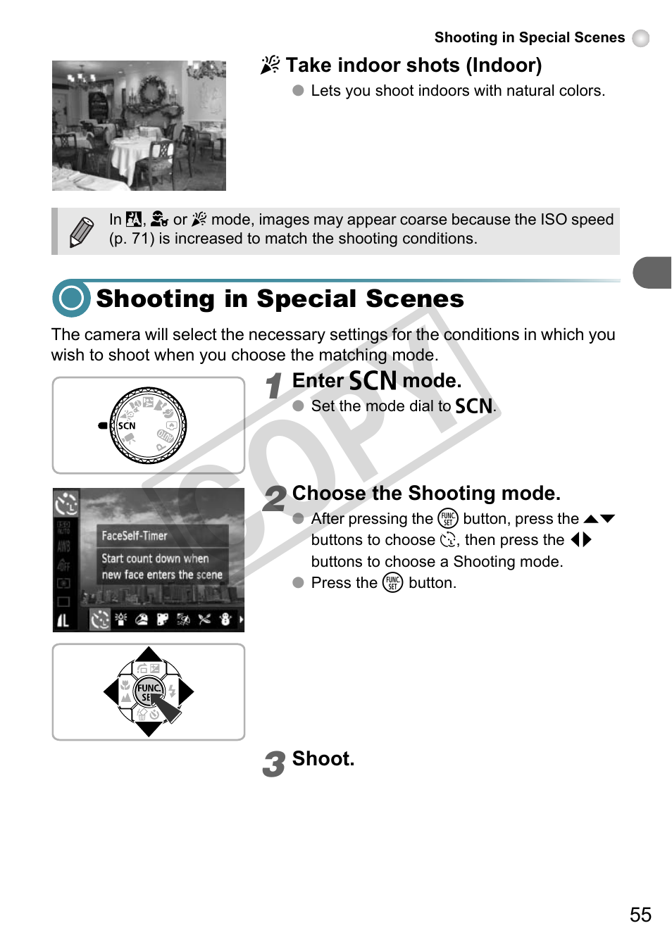 P. 55), Shooting in special scenes, Co py | Canon A3000 IS User Manual | Page 55 / 148