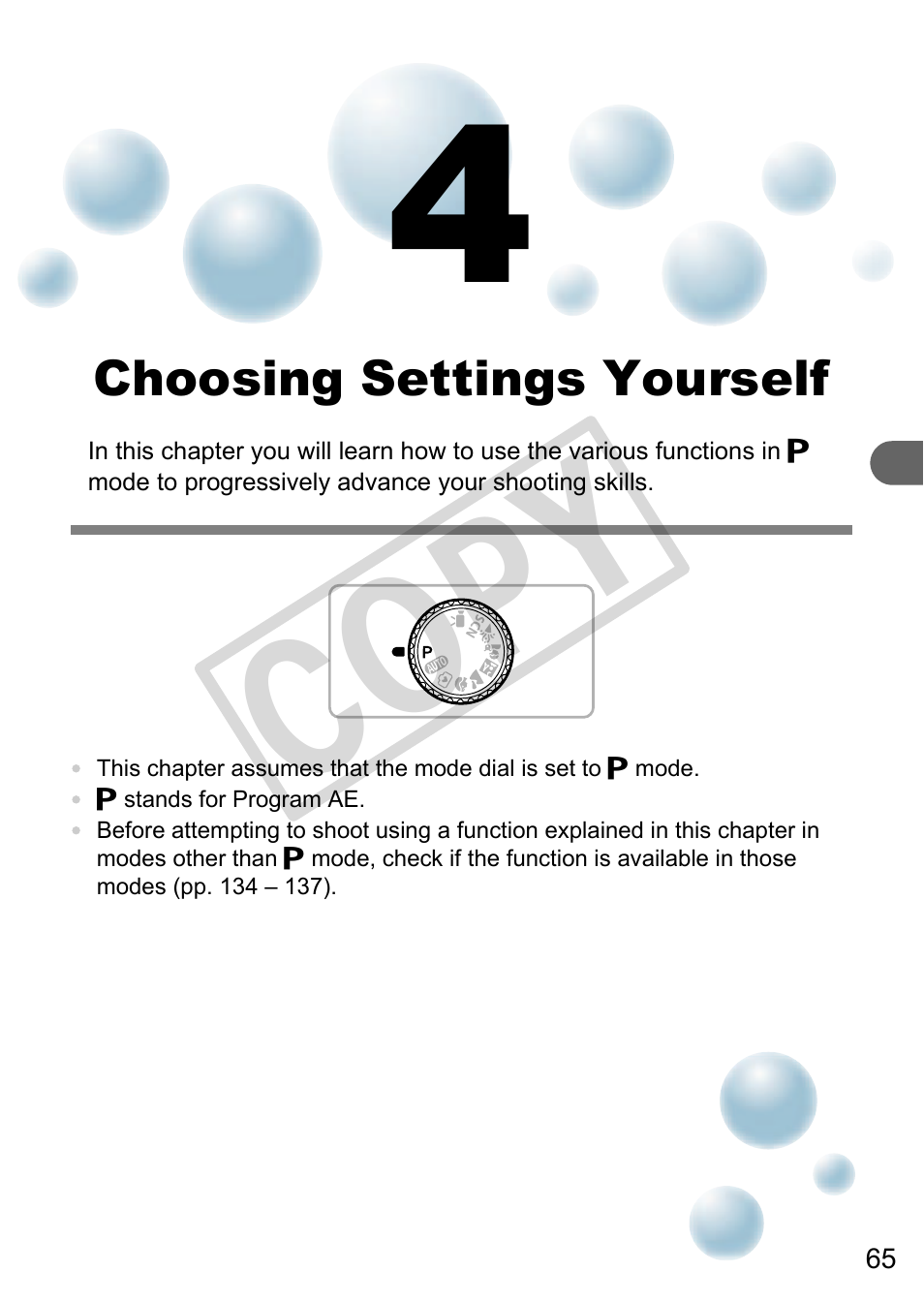 Choosing settings yourself, Co py | Canon A3000 IS User Manual | Page 65 / 148
