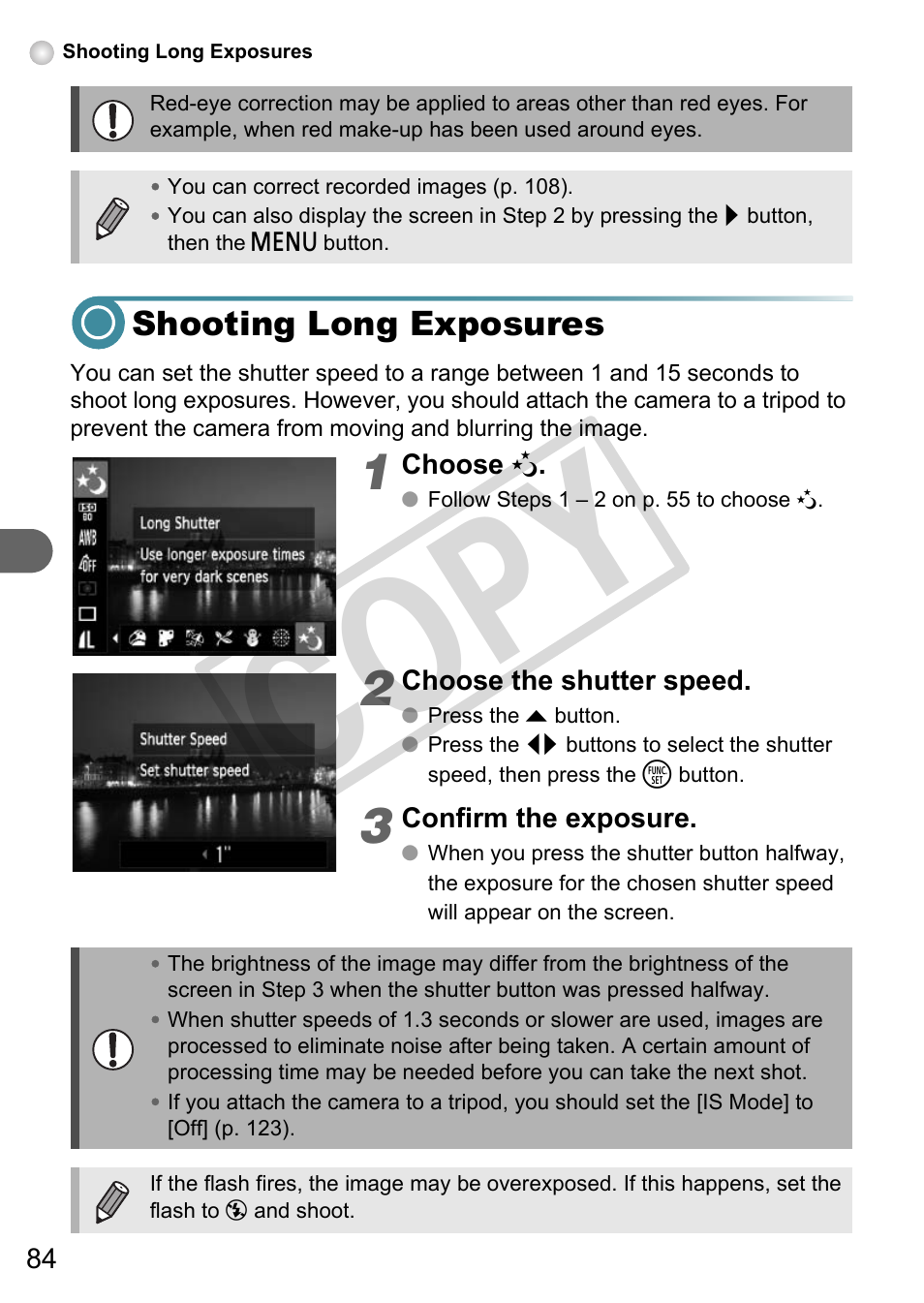 Shooting long exposures, Co py | Canon A3000 IS User Manual | Page 84 / 148