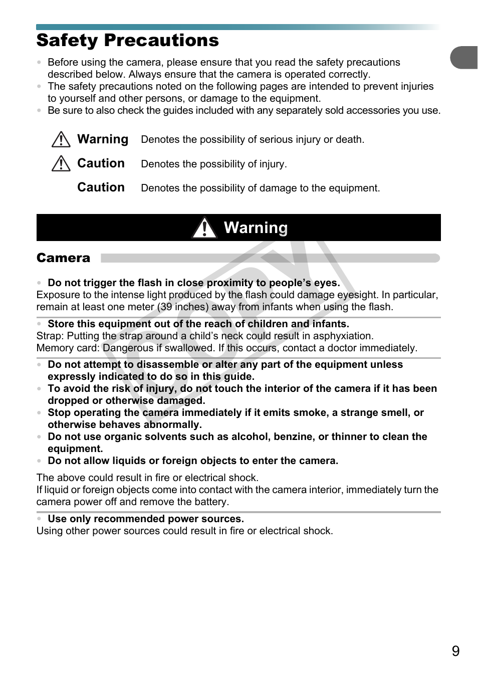 Safety precautions, Co py | Canon A3000 IS User Manual | Page 9 / 148